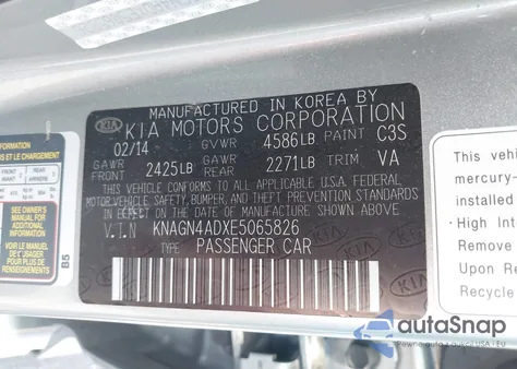 2014 Kia Optima Hybrid Ex z USA, uszkodzony, nr VIN KNAGN4ADXE5065826
